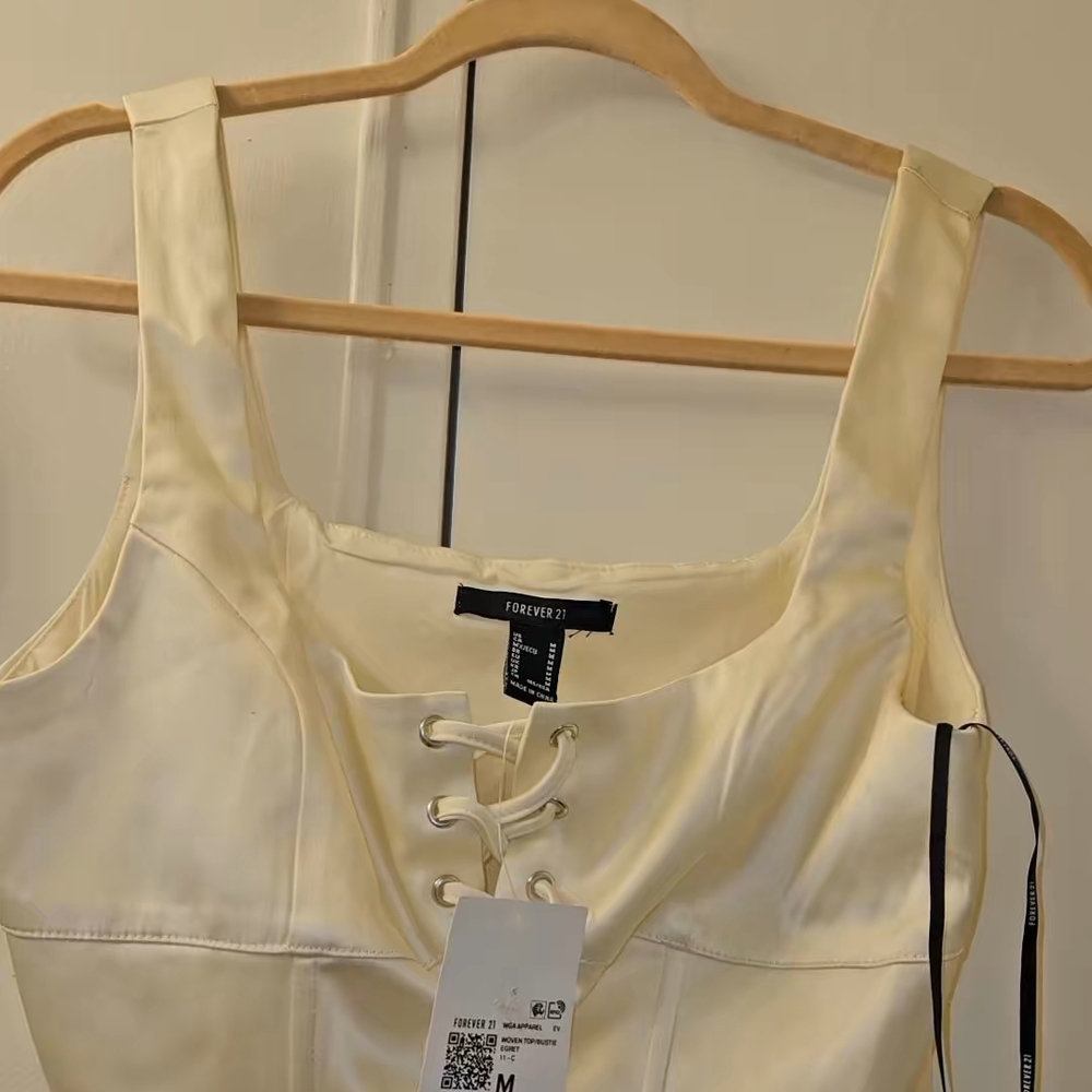 Forever 21 Ivory Lace-Up Satin Top